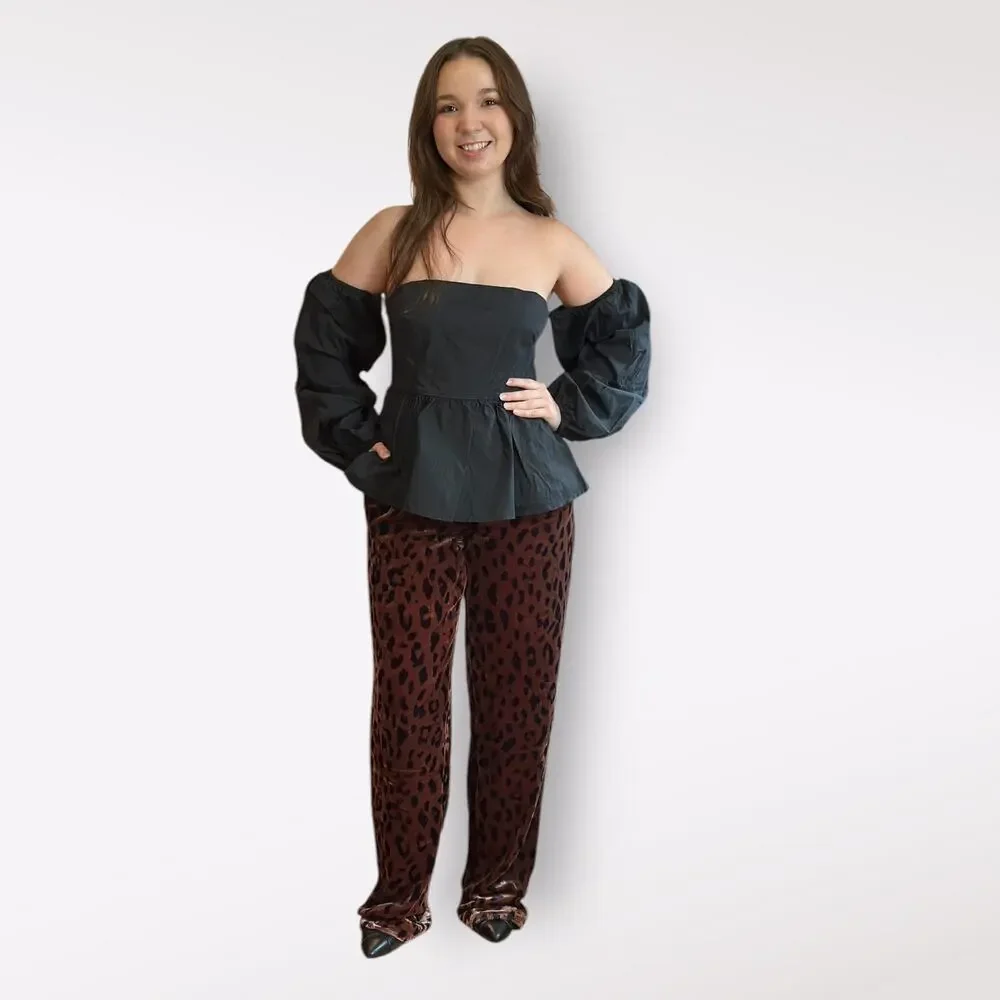 Crescent Brooklyn Poplin Off‎ Shoulder Top in Black Dark Boho Size M